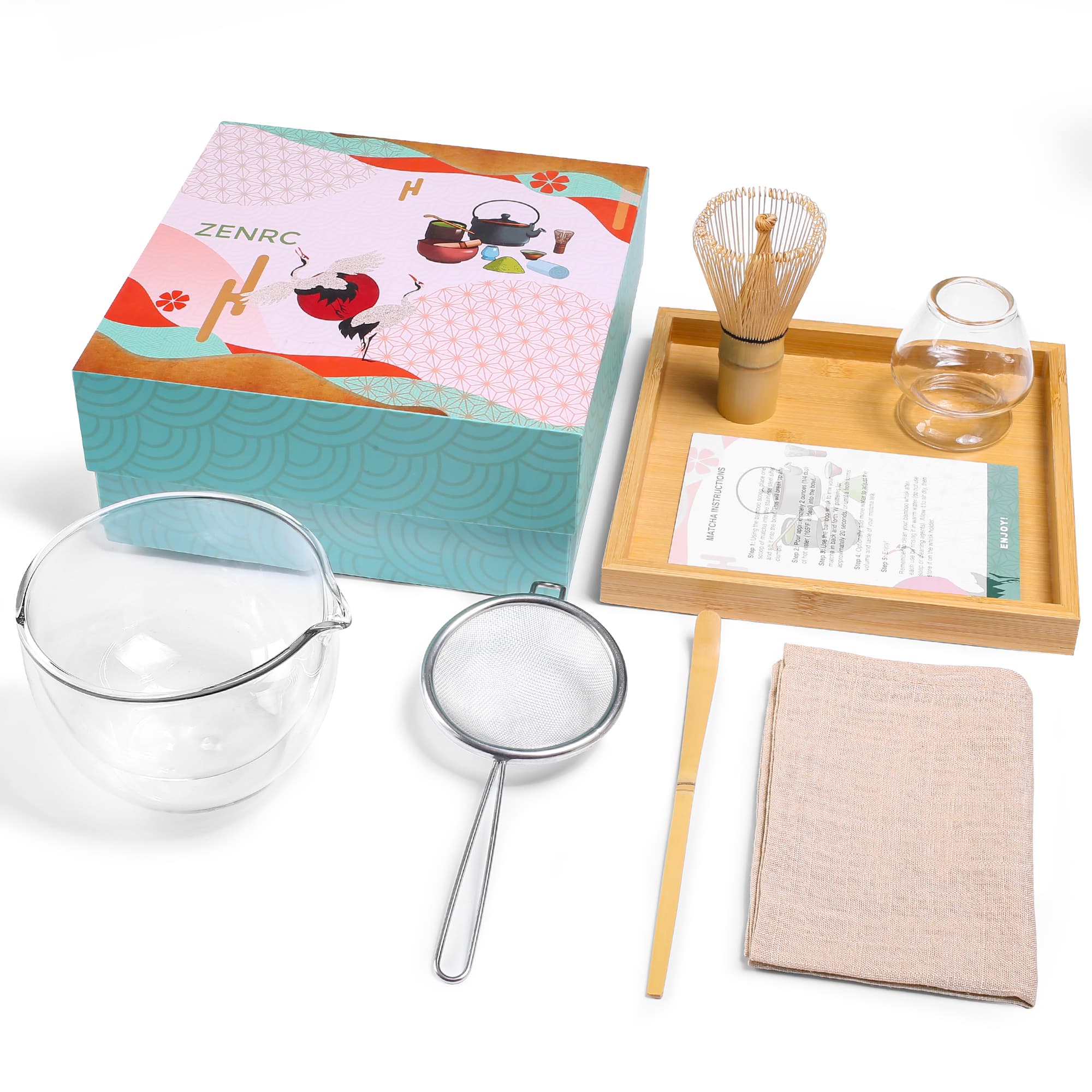 Matcha Whisking Set – 7-Piece with Cool-to-Touch Spout Bowl & Glass Holder