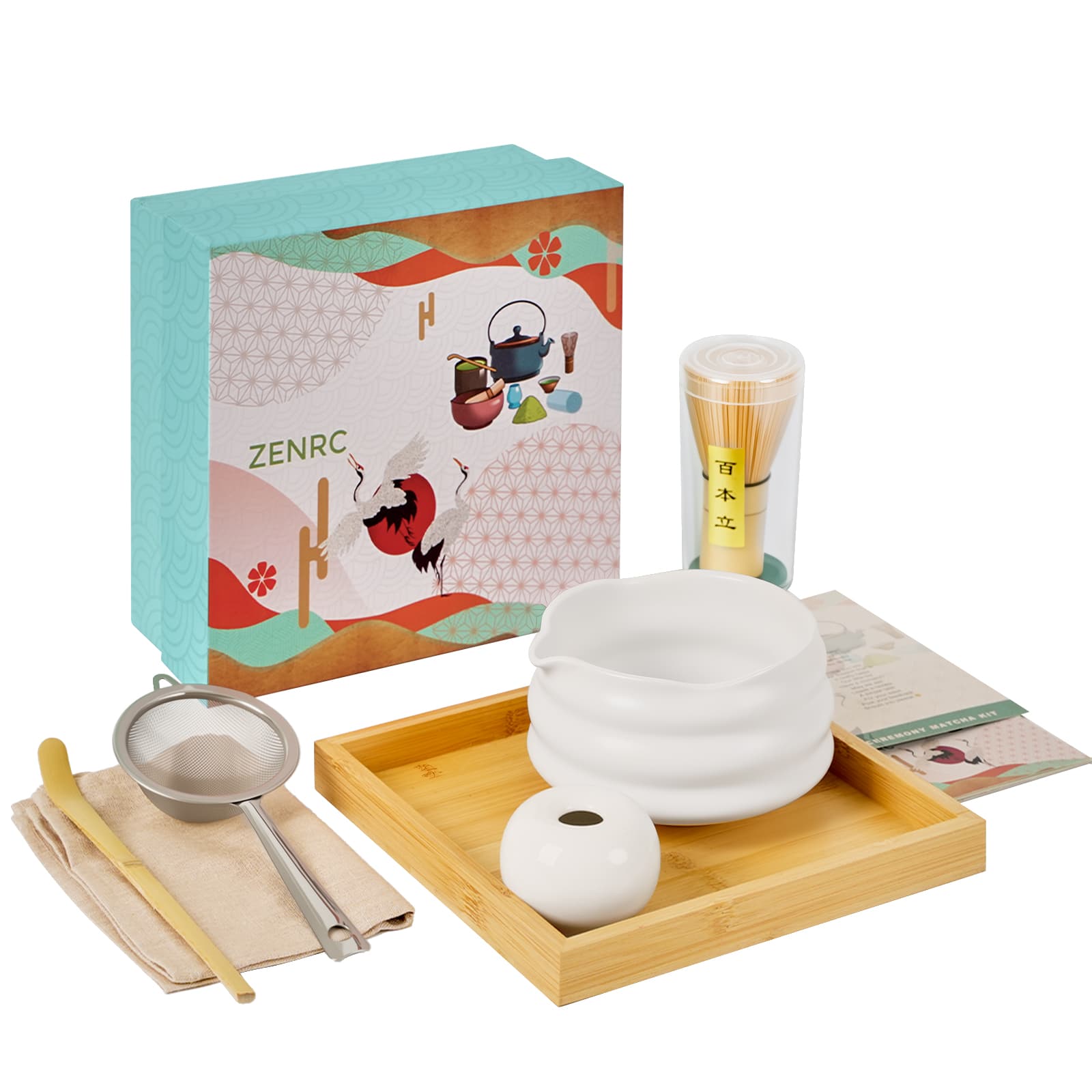 Authentic Matcha Tea Set – 7 - Piece Ceramic Kit with Spout Bowl & Gift Box - ZENRC Matcha Set