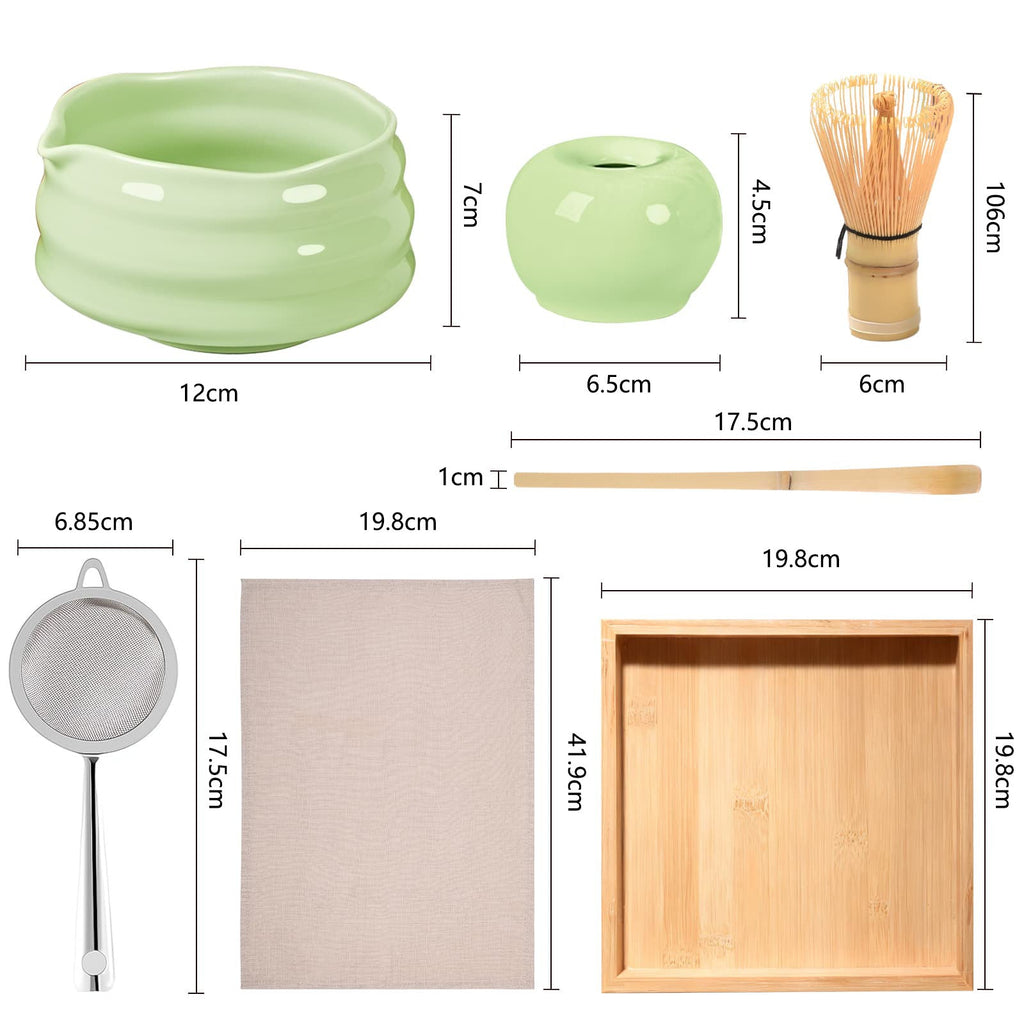 Authentic Matcha Tea Set – 7 - Piece Ceramic Kit with Spout Bowl & Gift Box - ZENRC Matcha Set