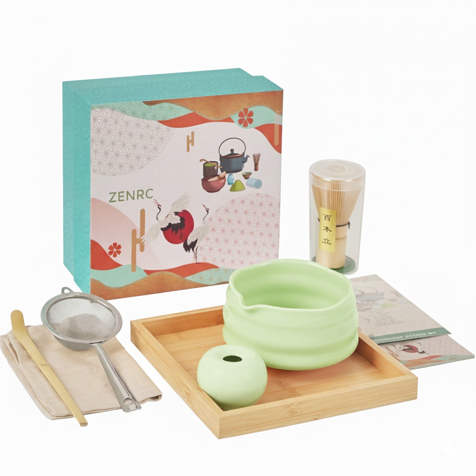 Authentic Matcha Tea Set – 7 - Piece Ceramic Kit with Spout Bowl & Gift Box - ZENRC Matcha Set