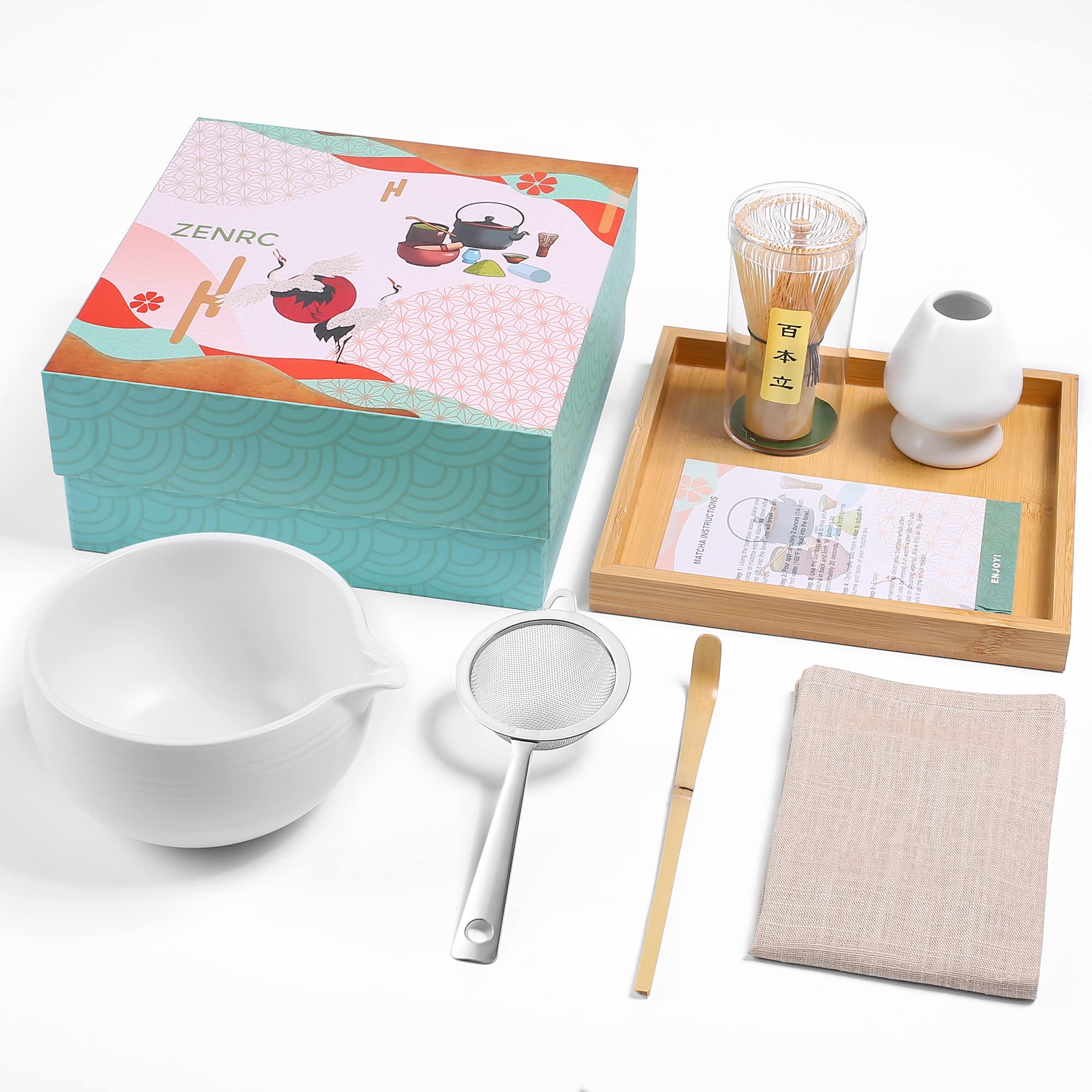 Ivory White Cute Matcha Set 7-Piece – Pastel Spout Bowl & Tray Kit