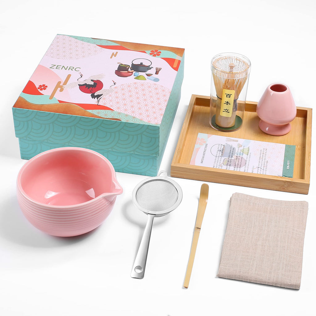 Cute Matcha Set 7-Piece – Pastel Spout Bowl & Tray Kit