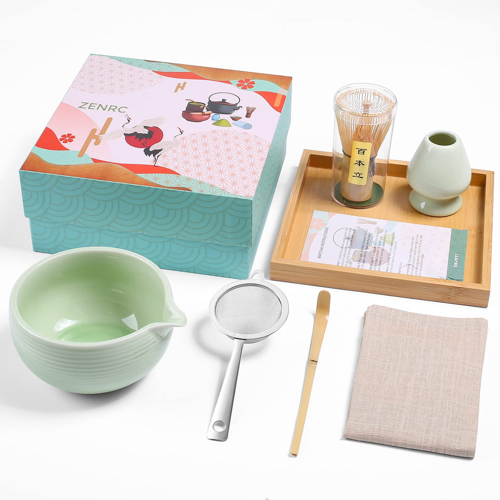 Apple Green Cute Matcha Set 7-Piece – Pastel Spout Bowl & Tray Kit