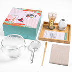 Glass Matcha Set – 7 - Piece Kit with Textured Spout Bowl & Tea Tray - ZENRC Matcha Set