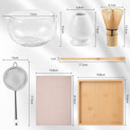 Glass Matcha Set – 7 - Piece Kit with Textured Spout Bowl & Tea Tray - ZENRC Matcha Set