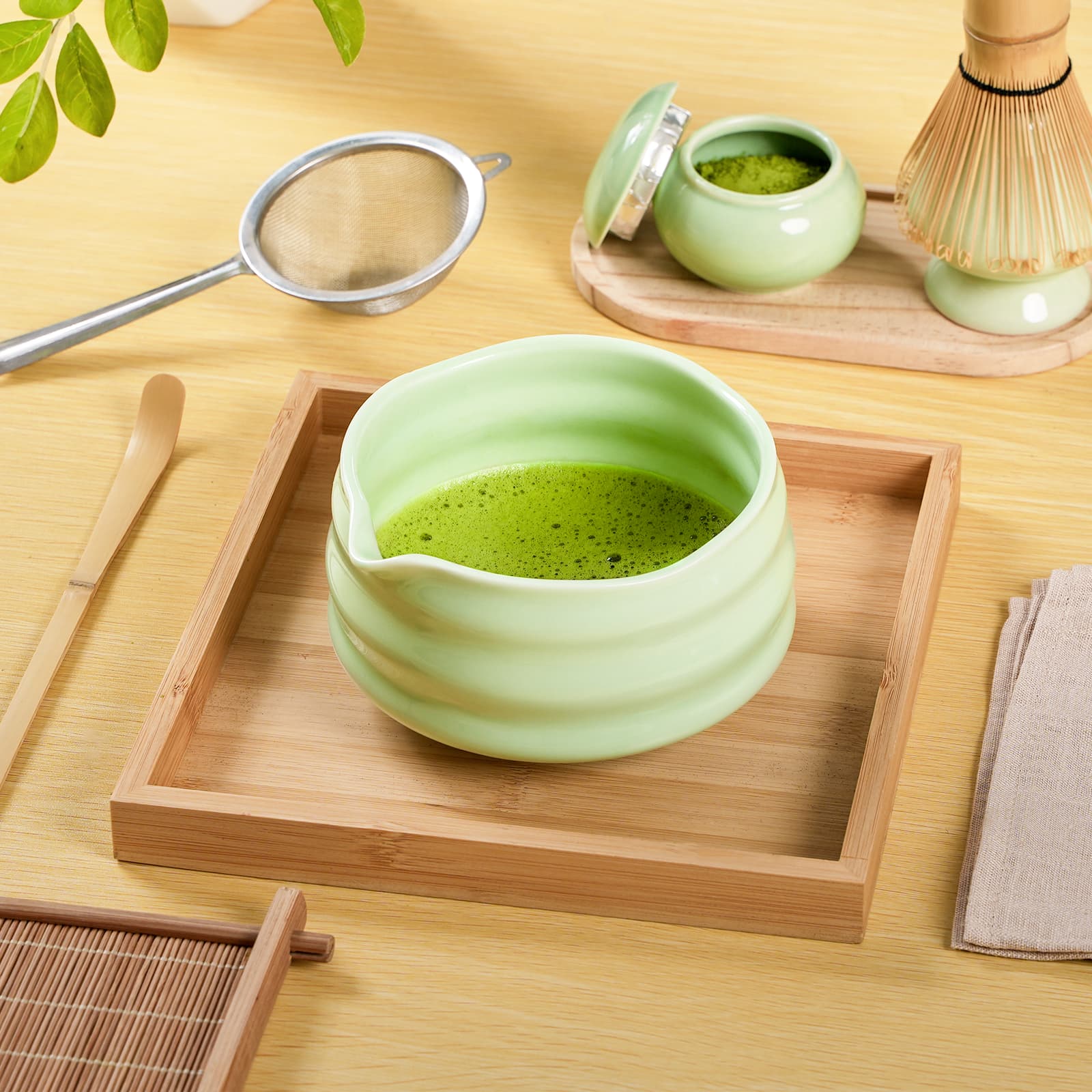 Luxury Matcha Set – 6 - Piece Ceramic Kit with Spout Bowl (No Tray) - ZENRC Matcha Set