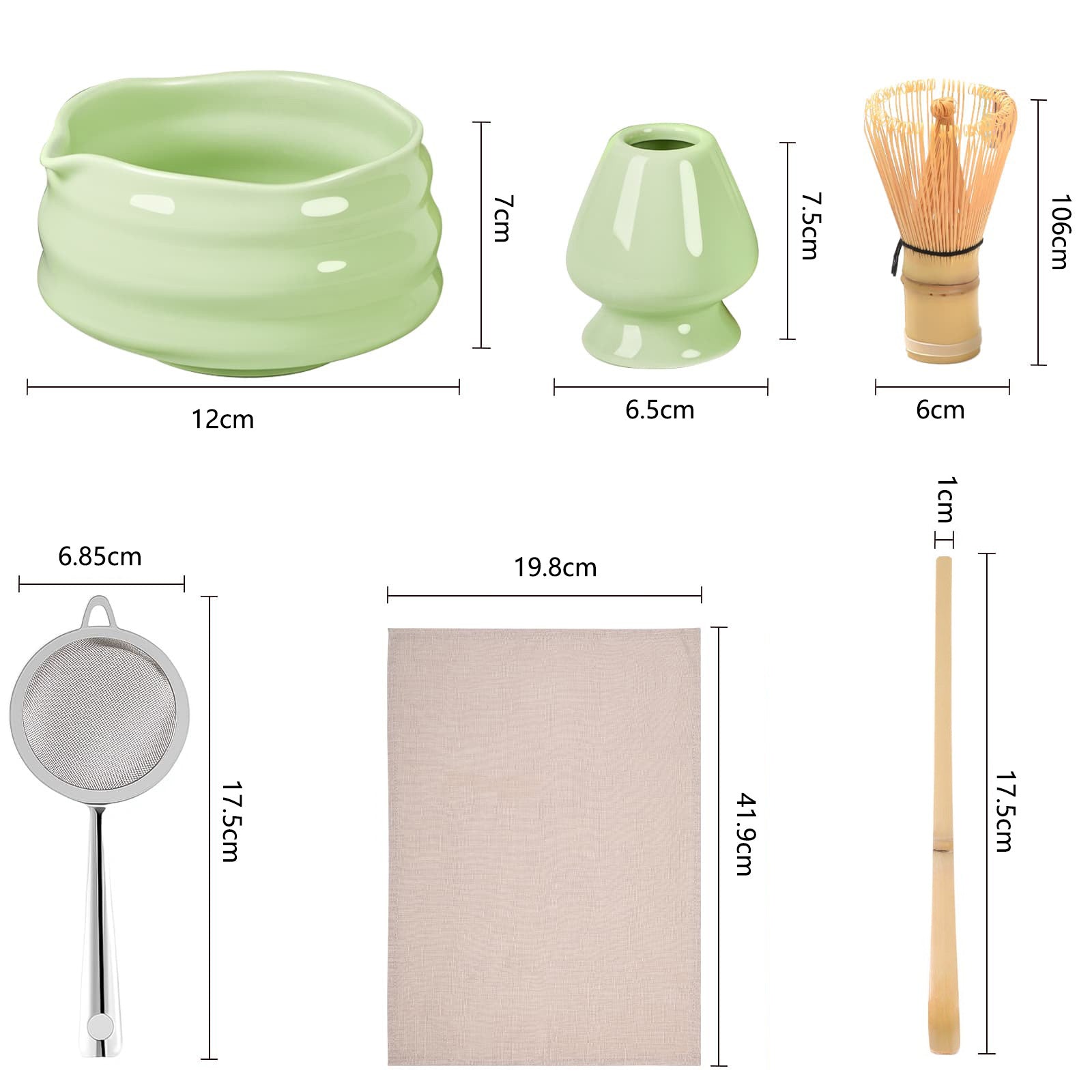 Luxury Matcha Set – 6 - Piece Ceramic Kit with Spout Bowl (No Tray) - ZENRC Matcha Set