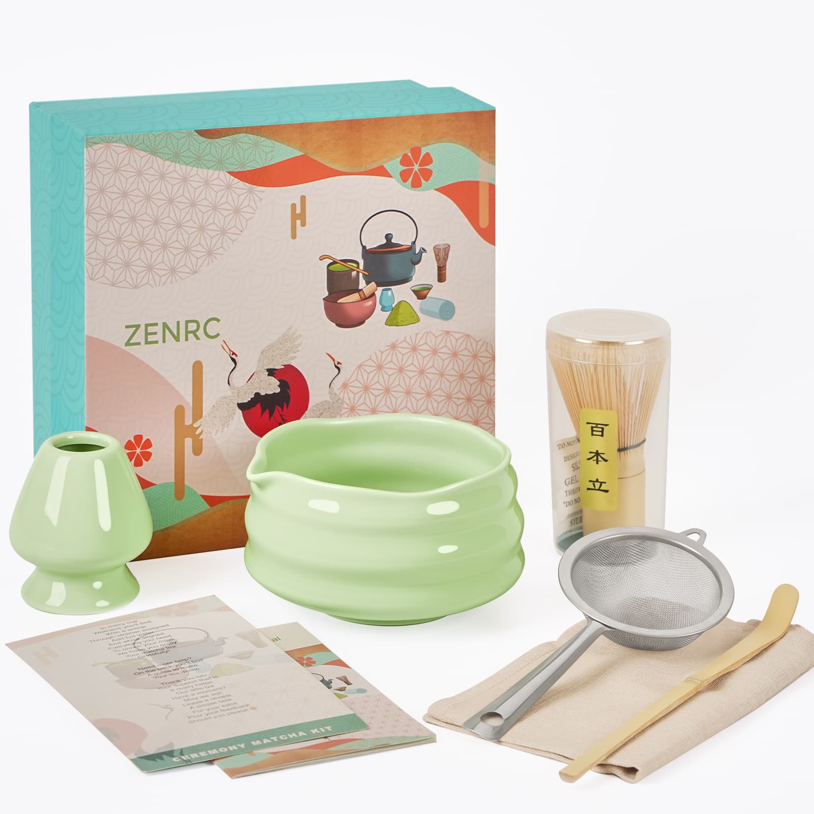 Luxury Matcha Set – 6 - Piece Ceramic Kit with Spout Bowl (No Tray) - ZENRC Matcha Set