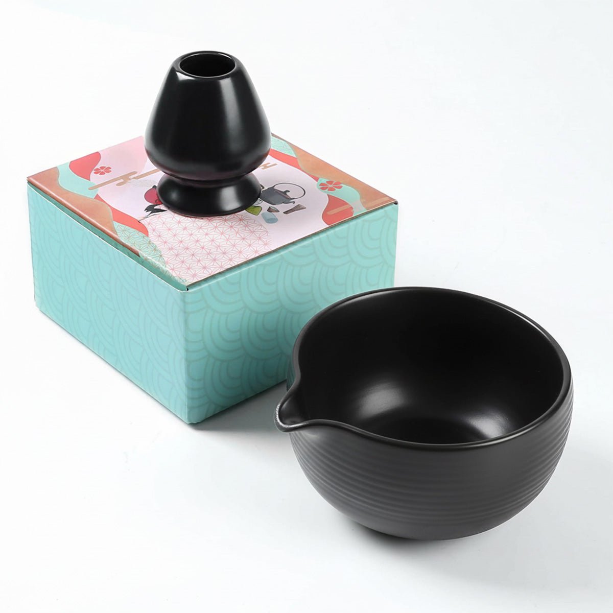 Matcha Bowl with Whisk Holder – Spout Chawan & Ceramic Reshaper (2 - Piece) - ZENRC Matcha Set