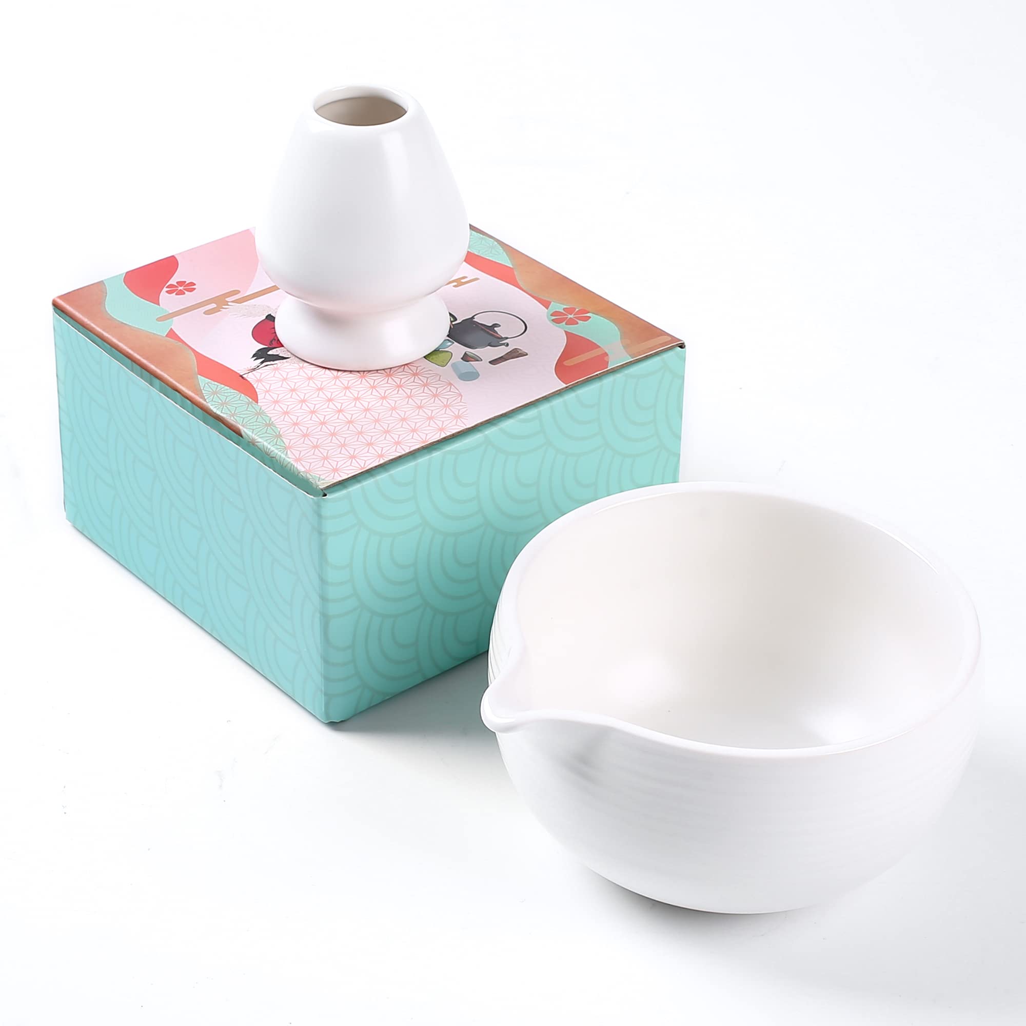 Matcha Bowl with Whisk Holder – Spout Chawan & Ceramic Reshaper (2 - Piece) - ZENRC Matcha Set