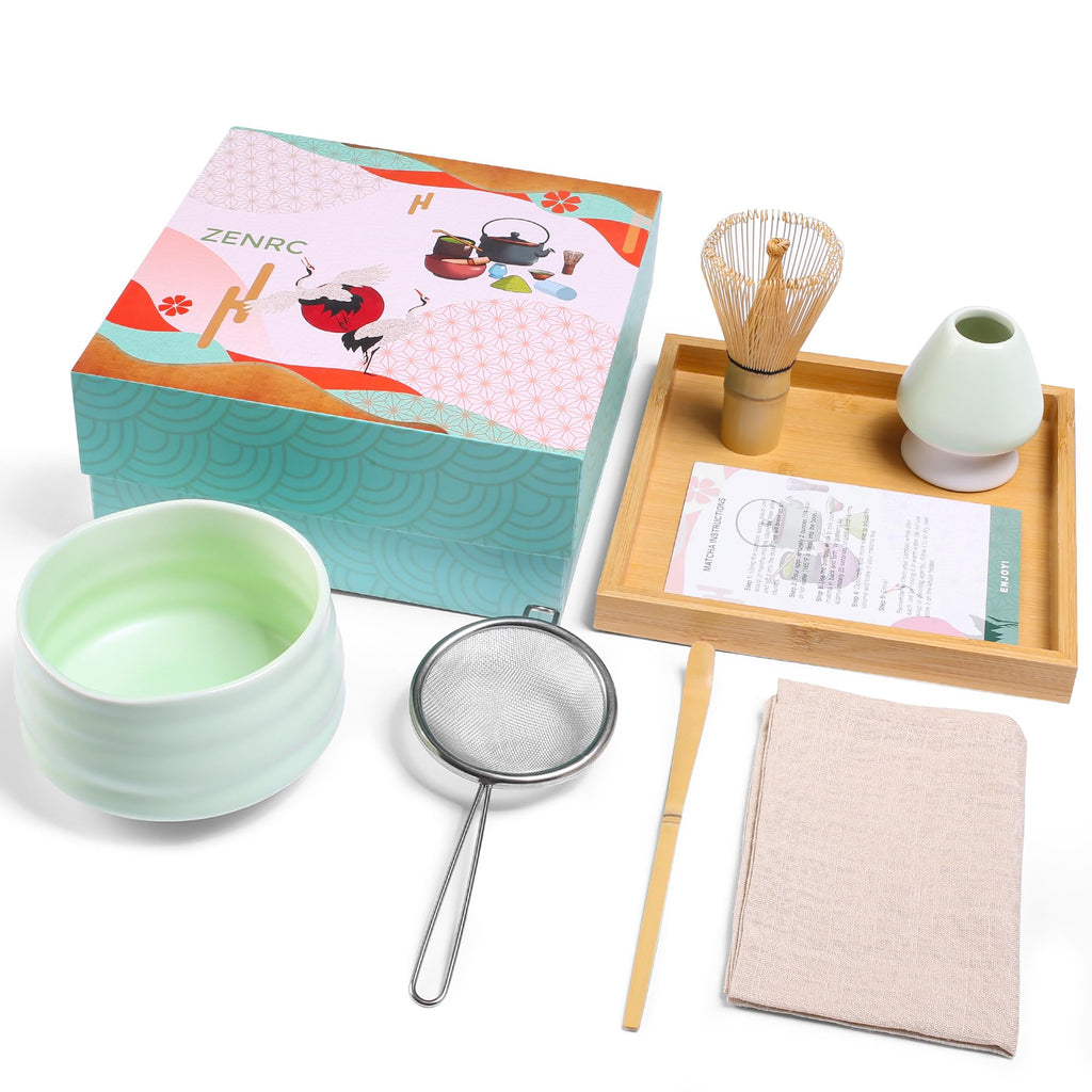 Matcha Chawan Set – 7 - Piece Ceramic Kit with Traditional Bowl (No Spout) - ZENRC Matcha Set