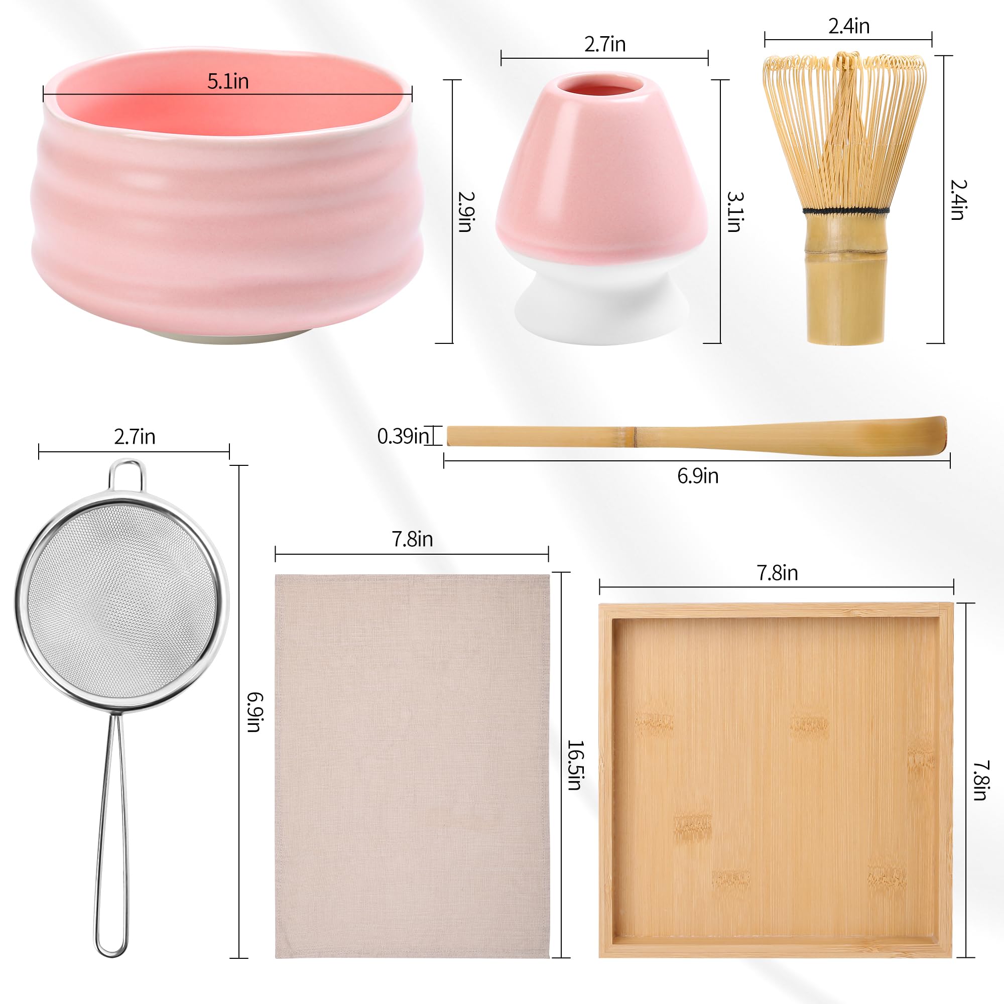 Matcha Chawan Set – 7 - Piece Ceramic Kit with Traditional Bowl (No Spout) - ZENRC Matcha Set