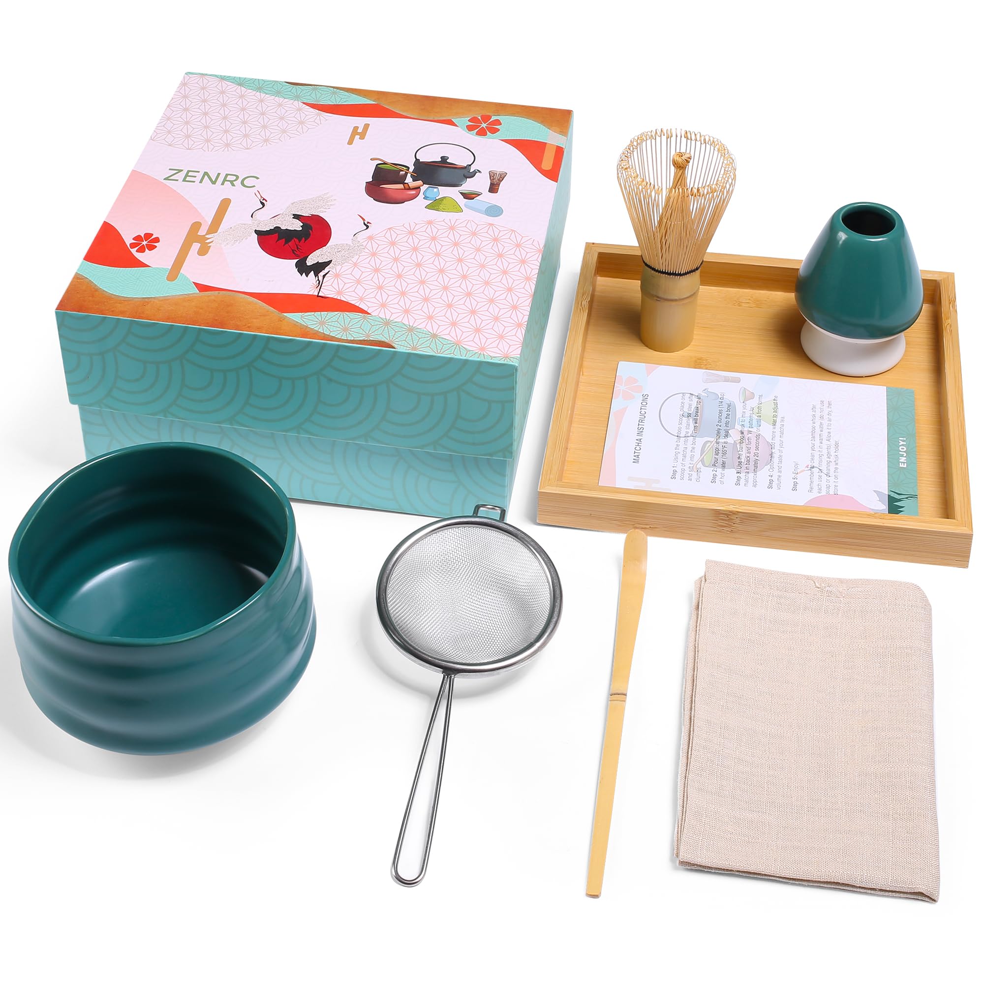Matcha Chawan Set – 7 - Piece Ceramic Kit with Traditional Bowl (No Spout) - ZENRC Matcha Set