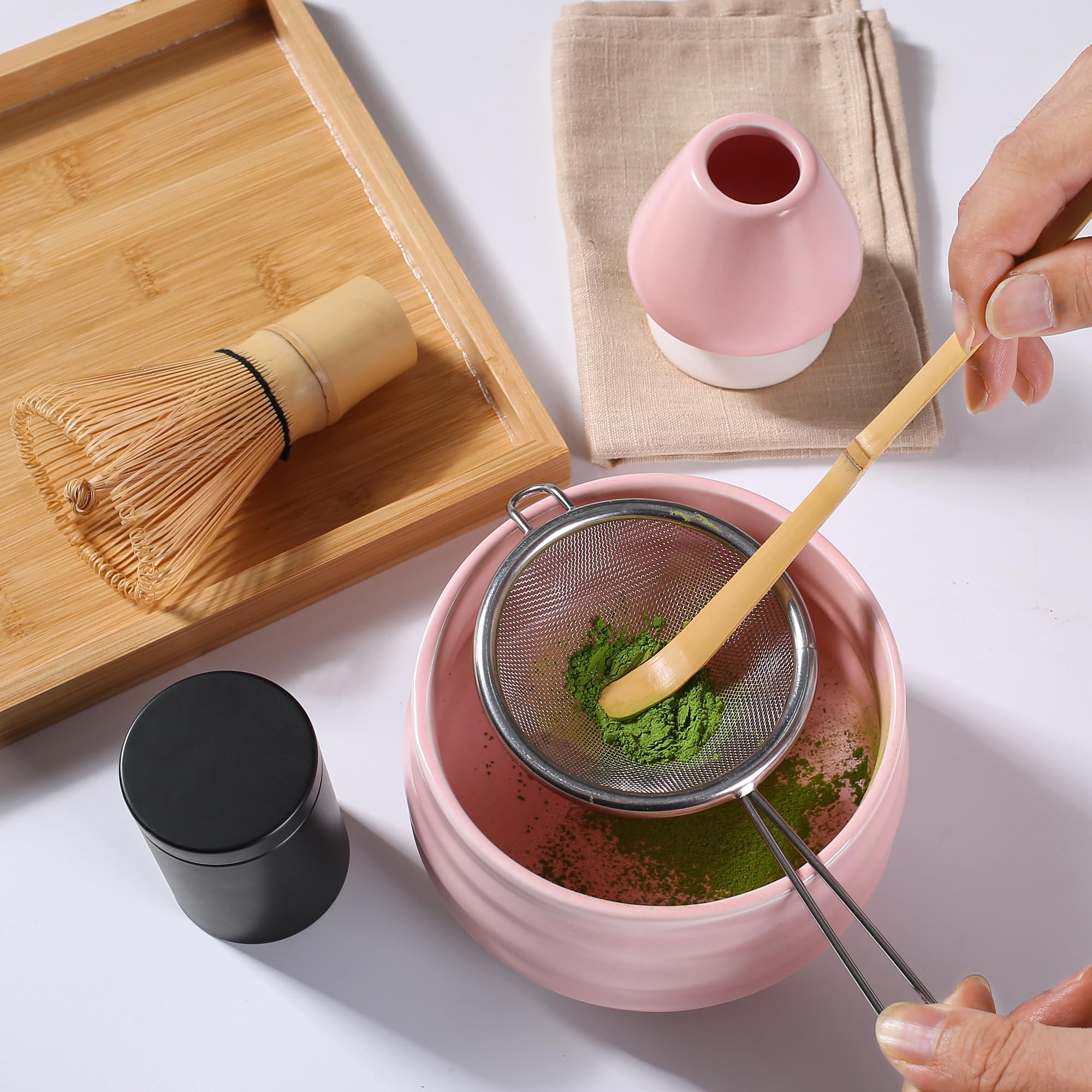 Matcha Chawan Set – 7 - Piece Ceramic Kit with Traditional Bowl (No Spout) - ZENRC Matcha Set