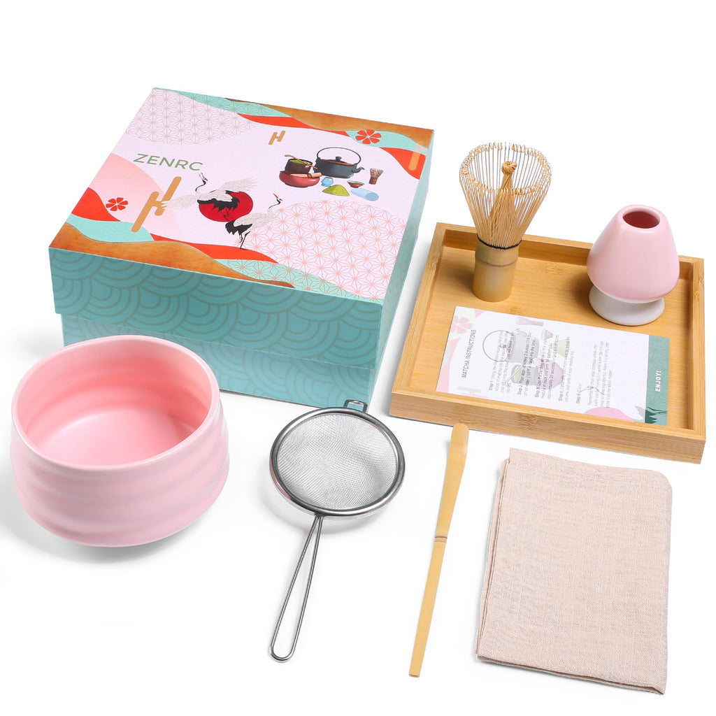 Matcha Chawan Set – 7 - Piece Ceramic Kit with Traditional Bowl (No Spout) - ZENRC Matcha Set