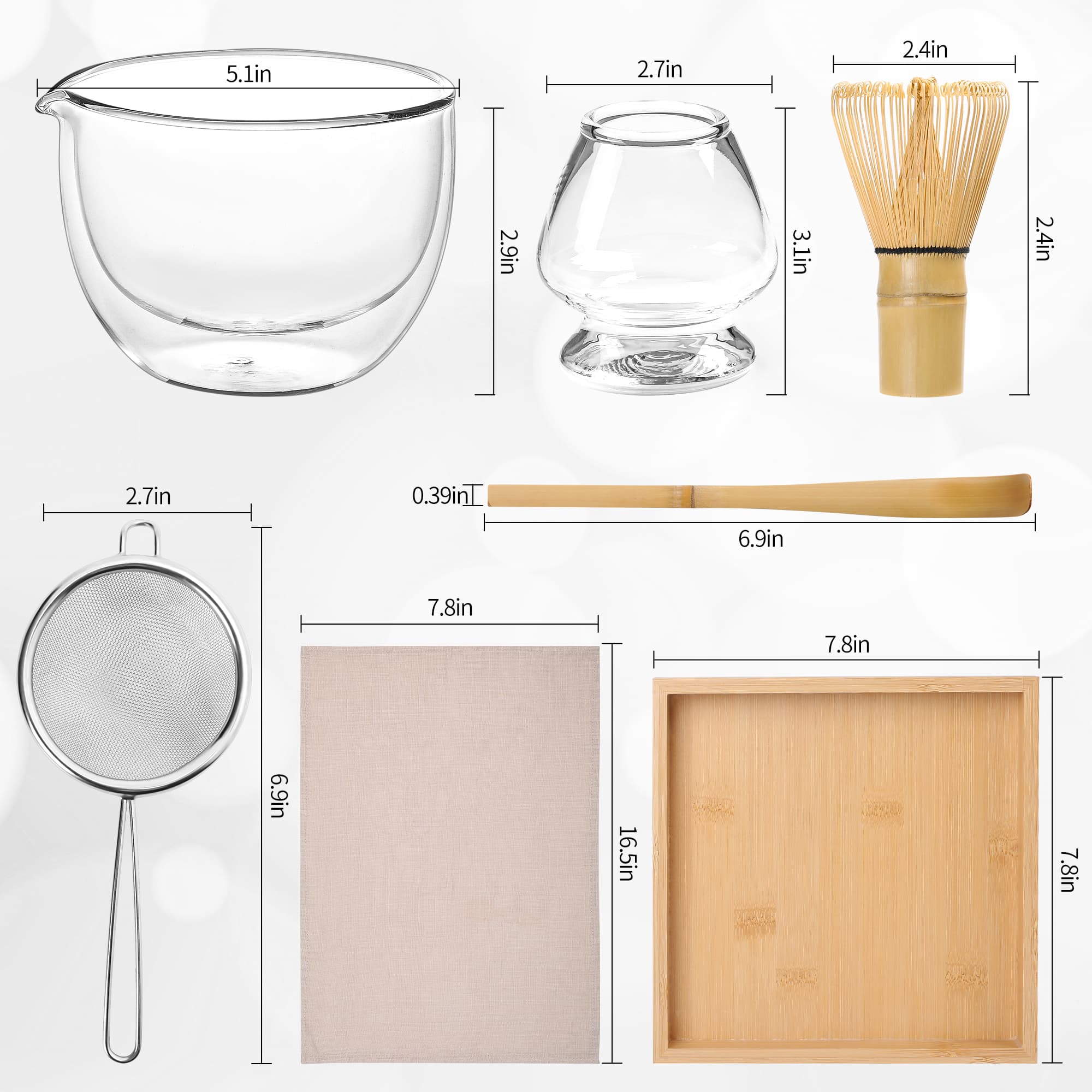 Matcha Chawan Set – 7 - Piece Ceremonial Kit with Double Wall Spout Bowl - ZENRC Matcha Set