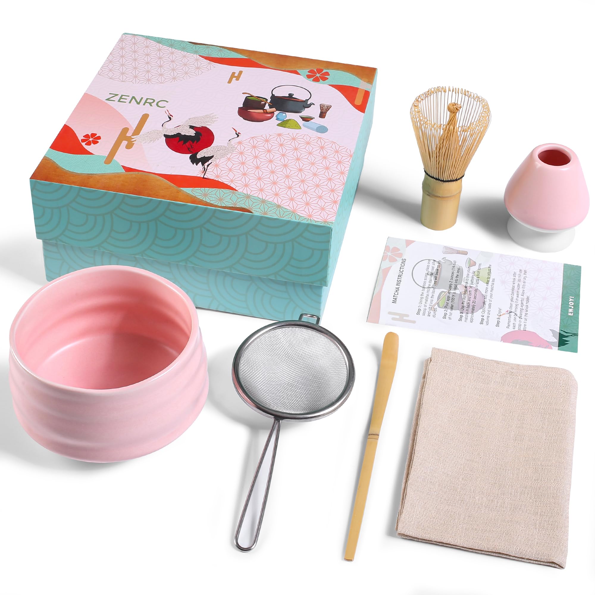 Matcha Green Tea Gift Set – 6 - Piece Ceramic Kit with Traditional Bowl (No Tray) - ZENRC Matcha Set