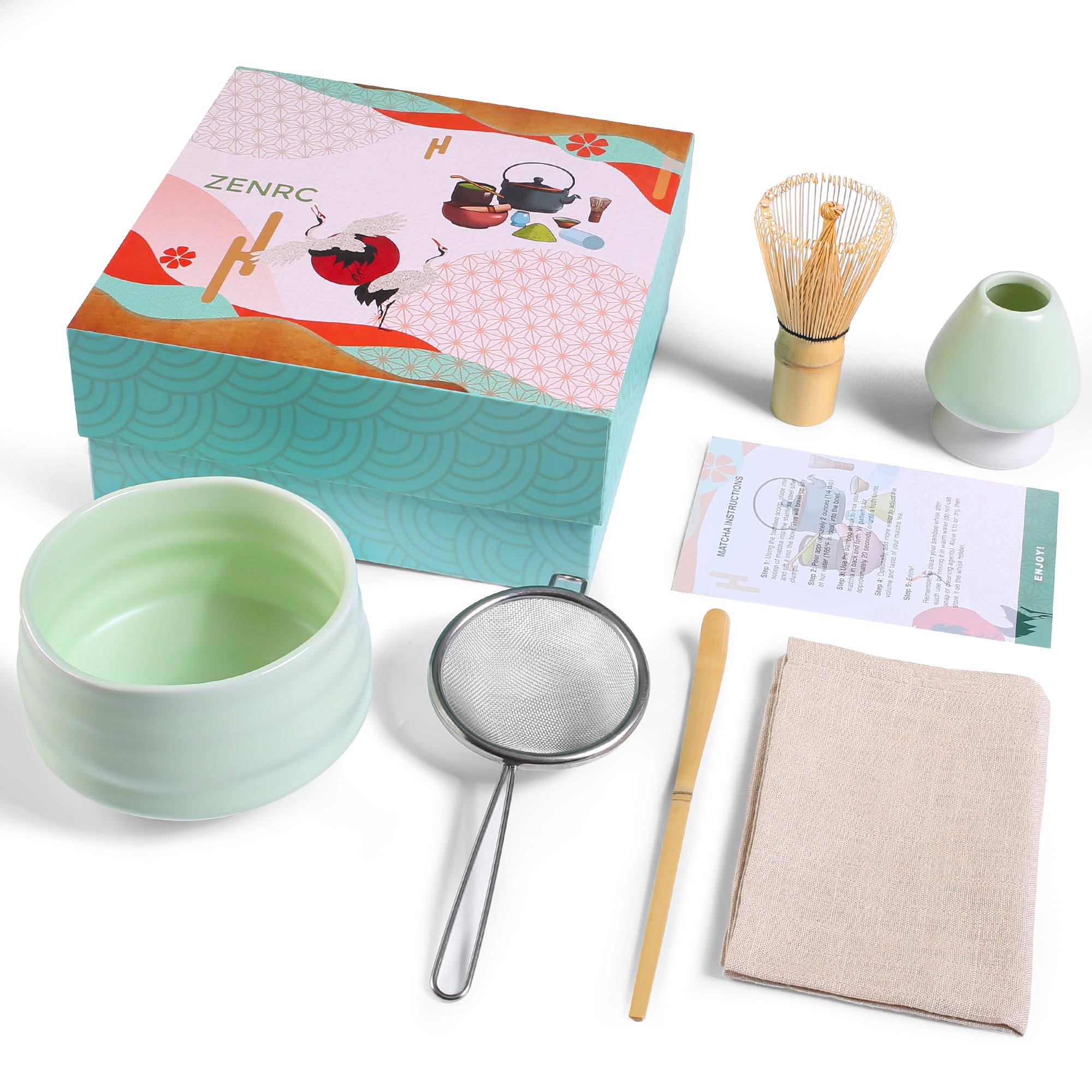 Matcha Green Tea Gift Set – 6 - Piece Ceramic Kit with Traditional Bowl (No Tray) - ZENRC Matcha Set