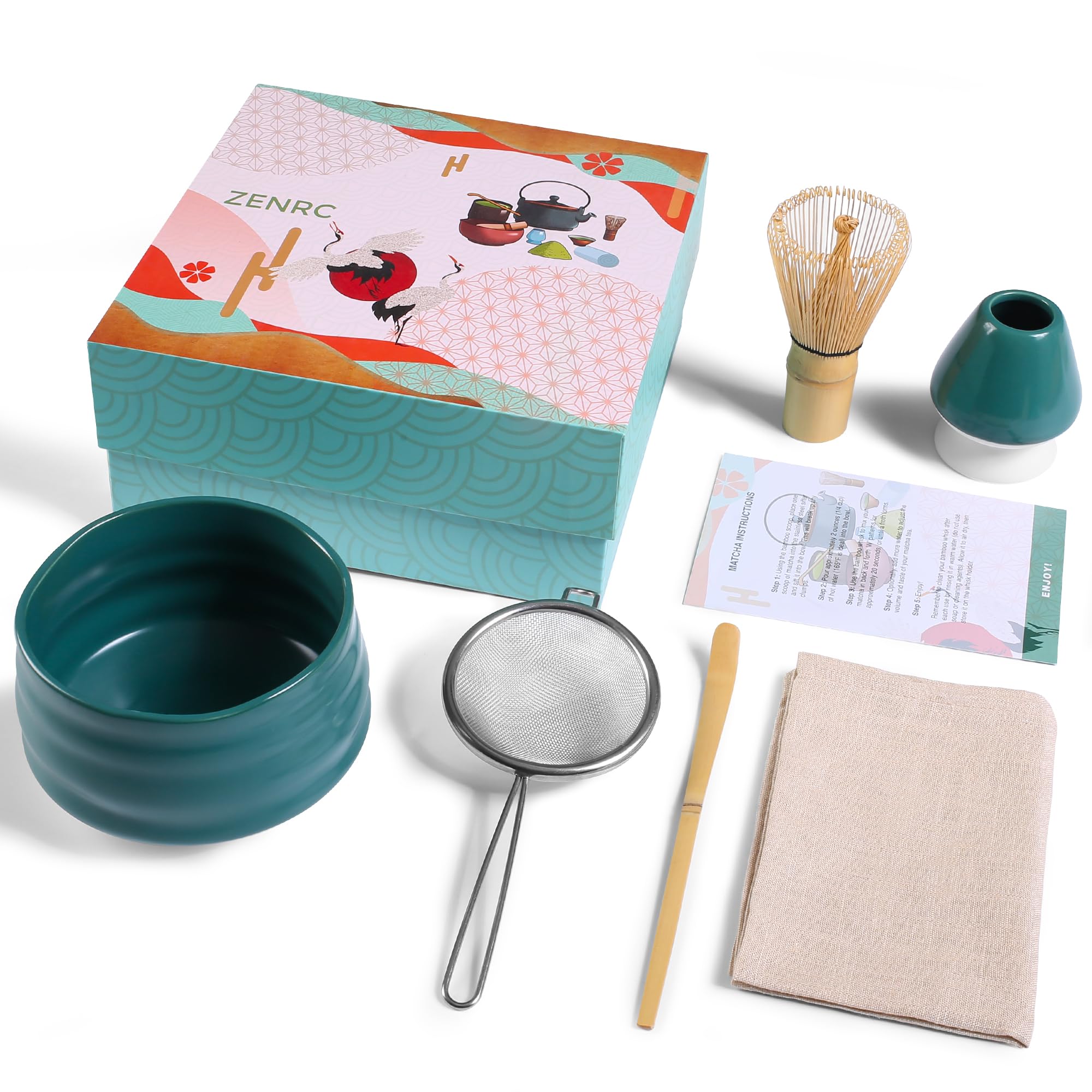 Matcha Green Tea Gift Set – 6 - Piece Ceramic Kit with Traditional Bowl (No Tray) - ZENRC Matcha Set