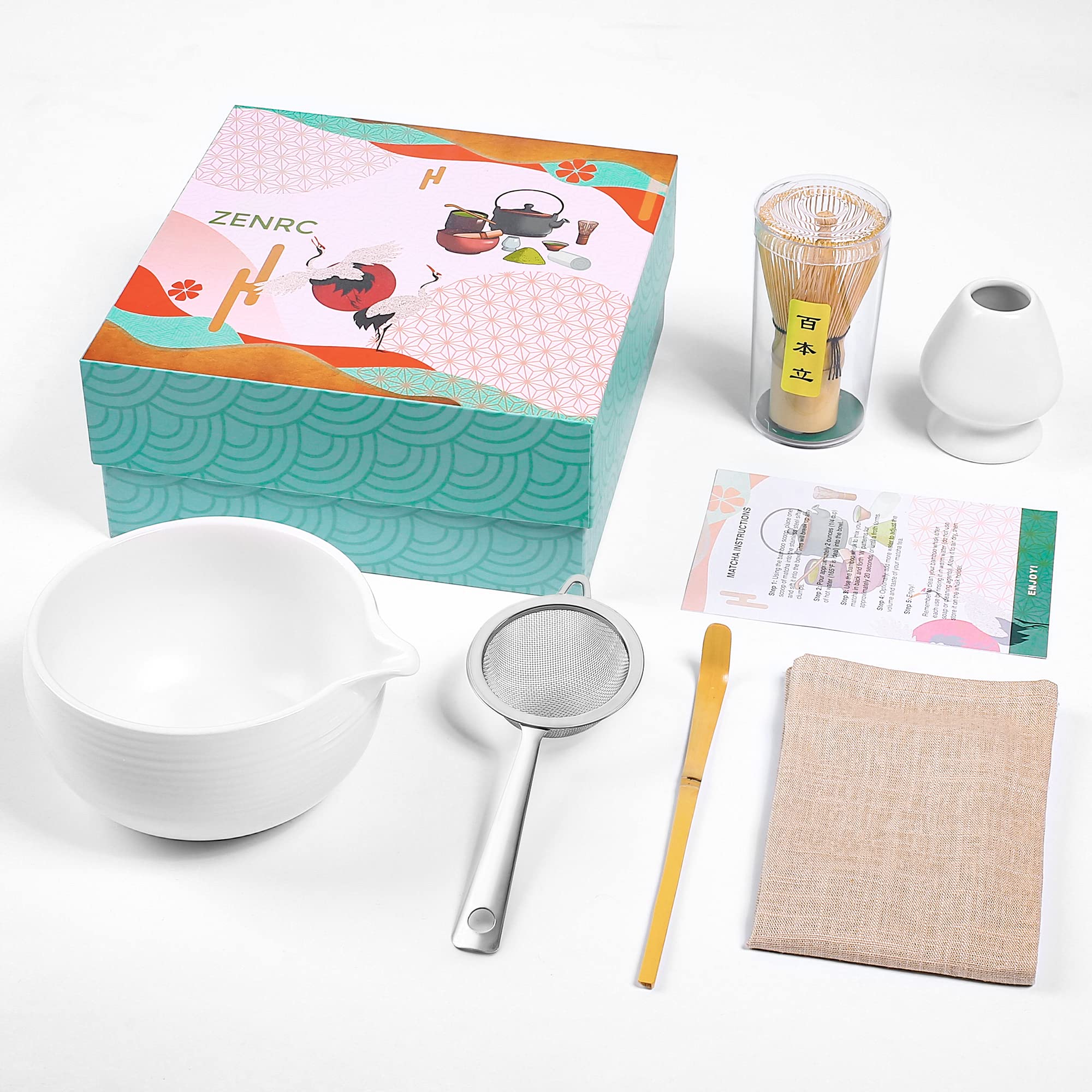 Matcha Making Set – 6 - Piece Compact Kit with Spout Bowl (No Tray) - ZENRC Matcha Set