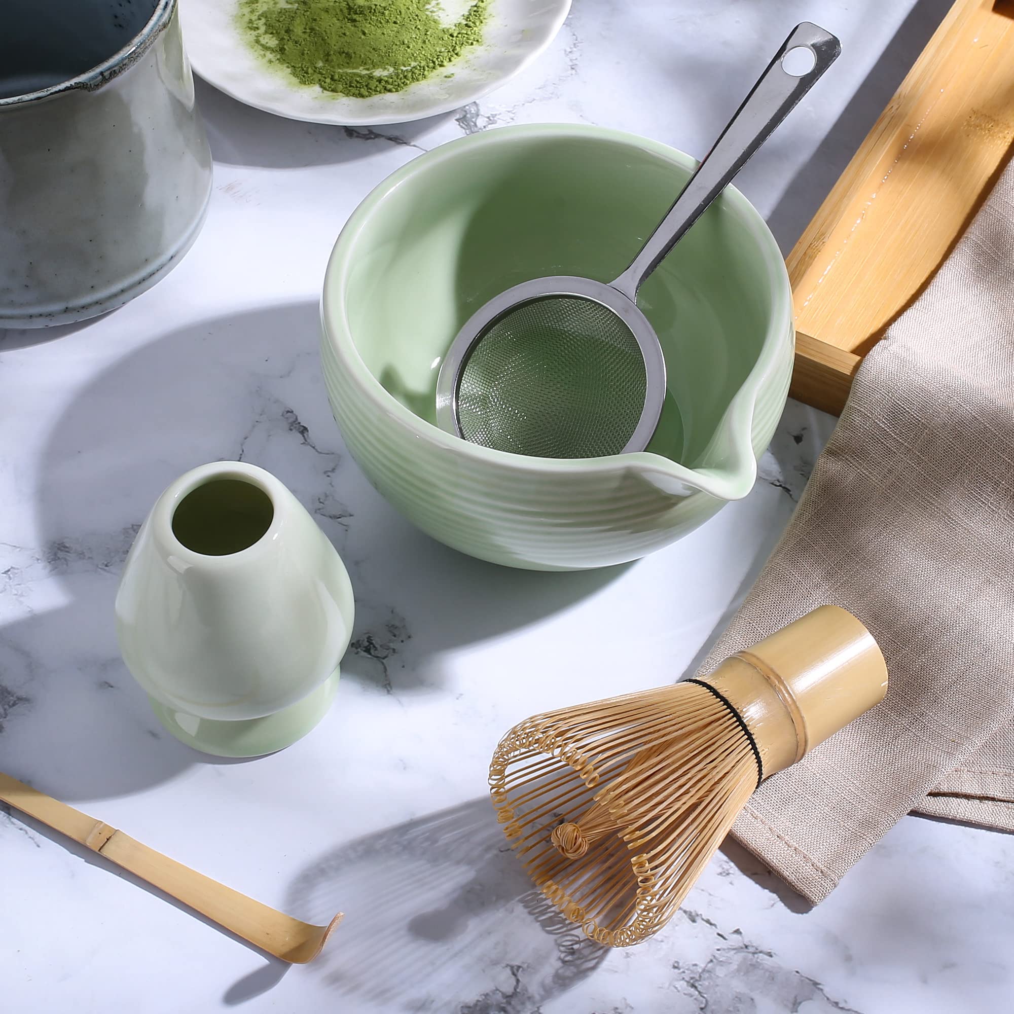 Matcha Making Set – 6 - Piece Compact Kit with Spout Bowl (No Tray) - ZENRC Matcha Set