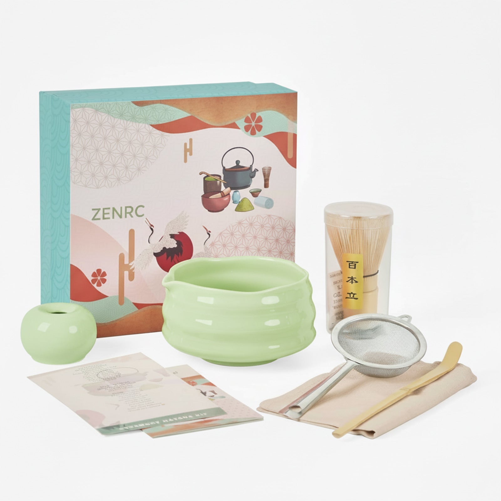 Matcha Tools Set – 6 - Piece Kit with Spout Bowl & Donut Whisk Holder - ZENRC Matcha Set