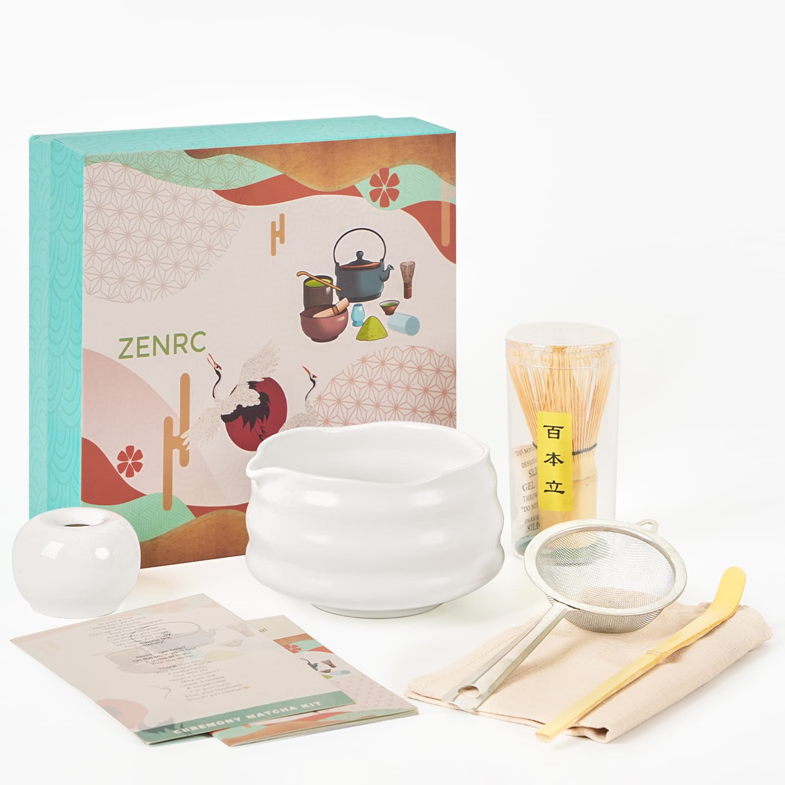 Matcha Tools Set – 6 - Piece Kit with Spout Bowl & Donut Whisk Holder - ZENRC Matcha Set