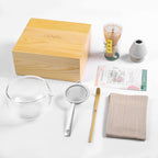 Matcha Travel Set – 7 - Piece Kit with Textured Glass Bowl & Wooden Box (Lid = Tray) - ZENRC Matcha Set