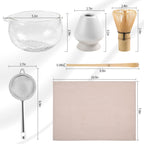 Matcha Travel Set – 7 - Piece Kit with Textured Glass Bowl & Wooden Box (Lid = Tray) - ZENRC Matcha Set