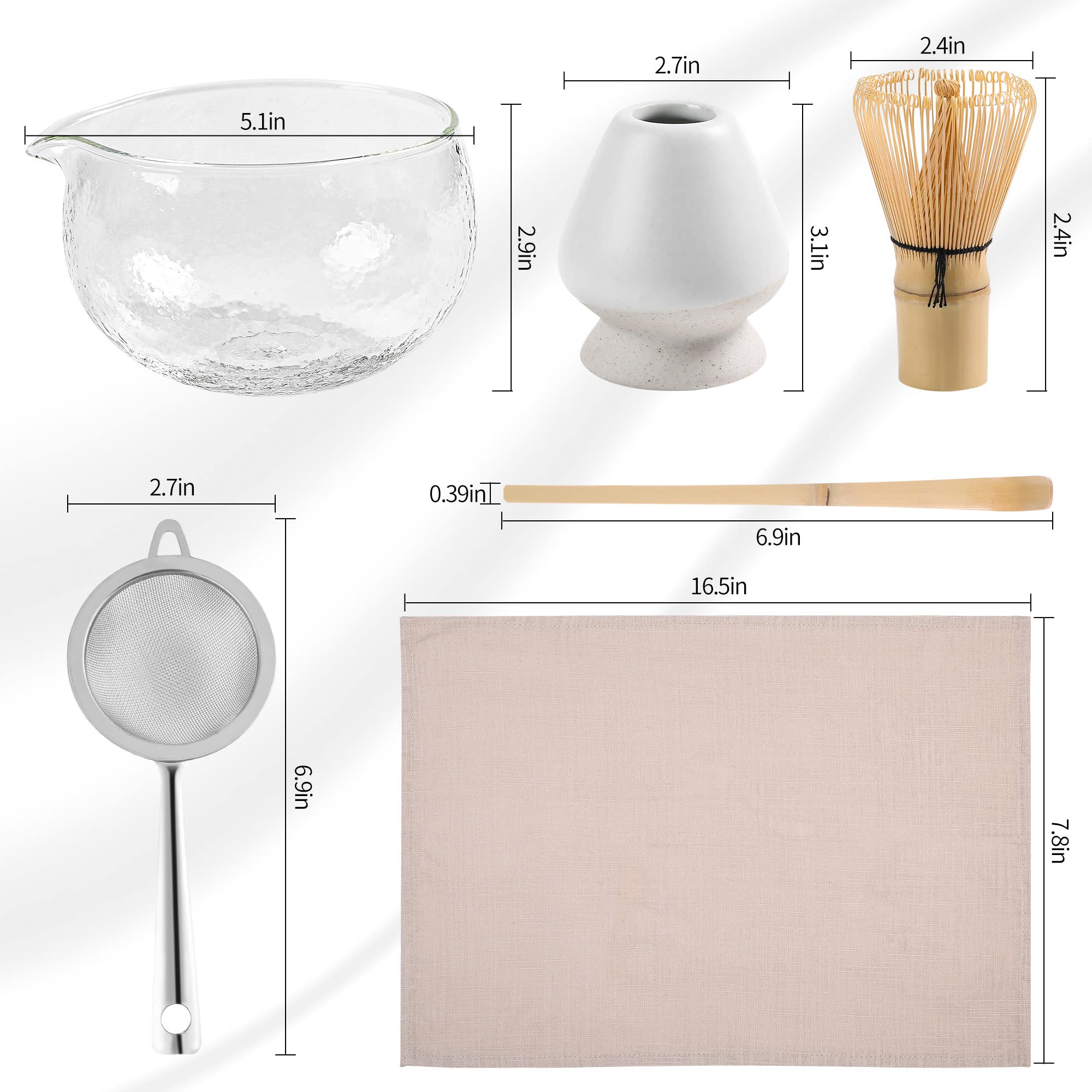 Matcha Travel Set – 7 - Piece Kit with Textured Glass Bowl & Wooden Box (Lid = Tray) - ZENRC Matcha Set