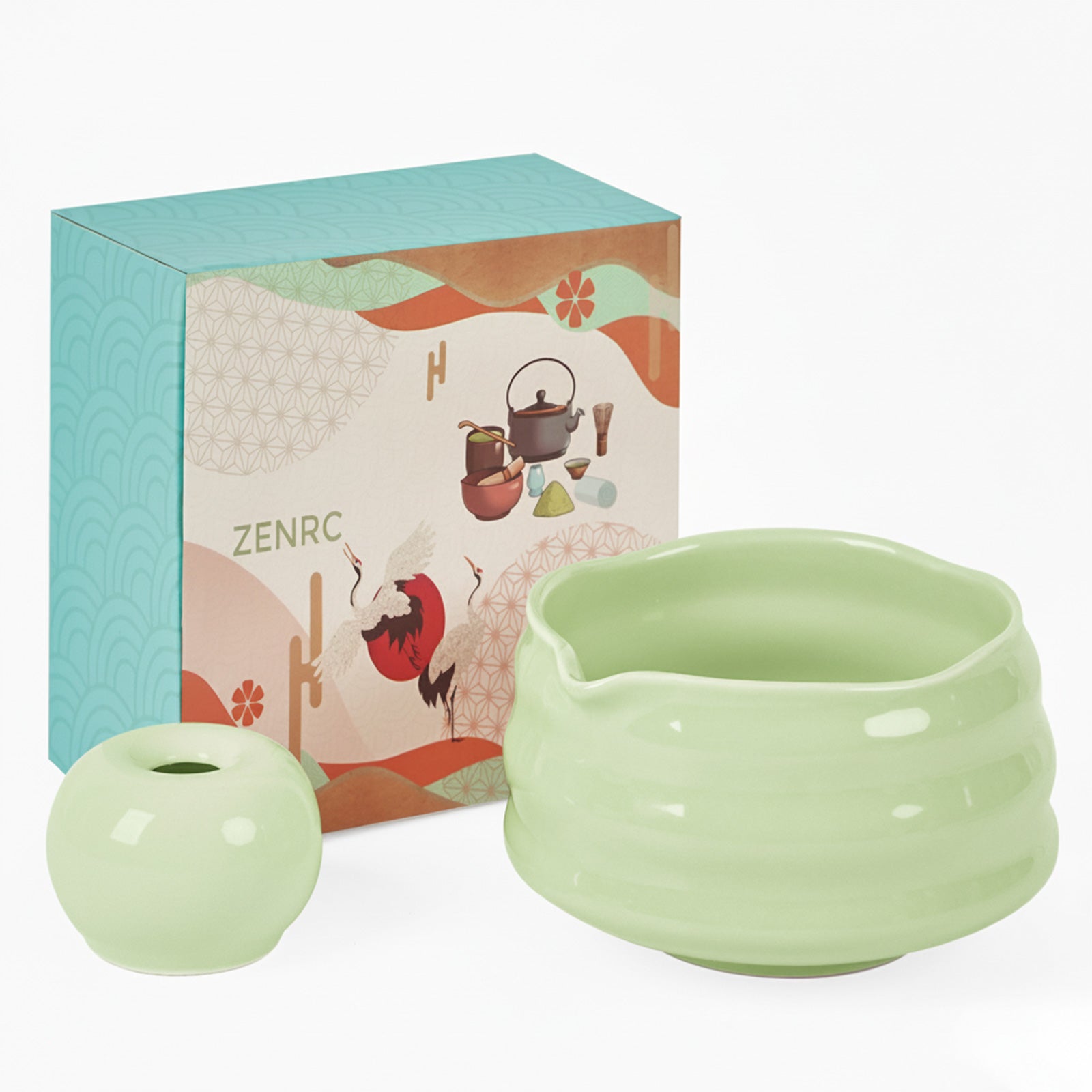 Matcha Whisk Stand and Bowl – Spout Chawan with Donut Holder (2 - Piece) - ZENRC Matcha Set