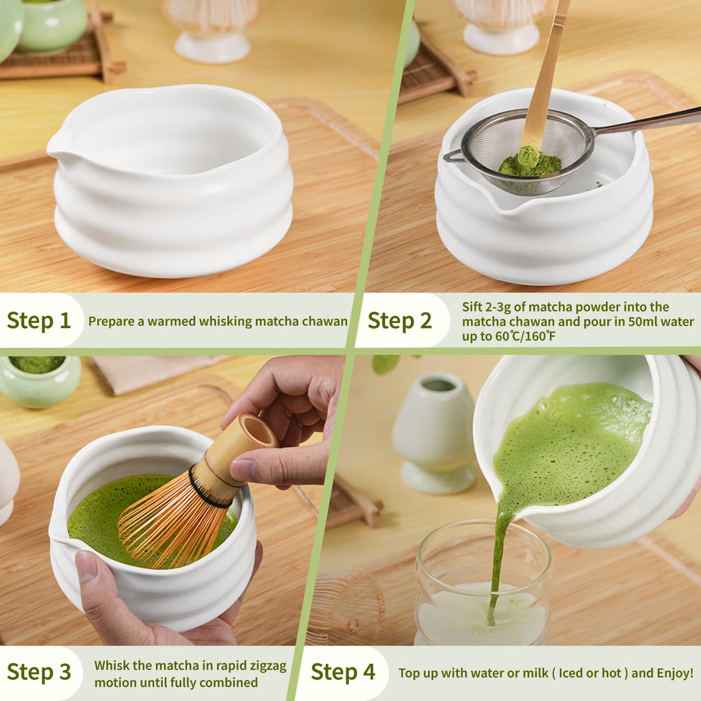Matcha Whisk Stand and Bowl – Spout Chawan with Donut Holder (2 - Piece) - ZENRC Matcha Set