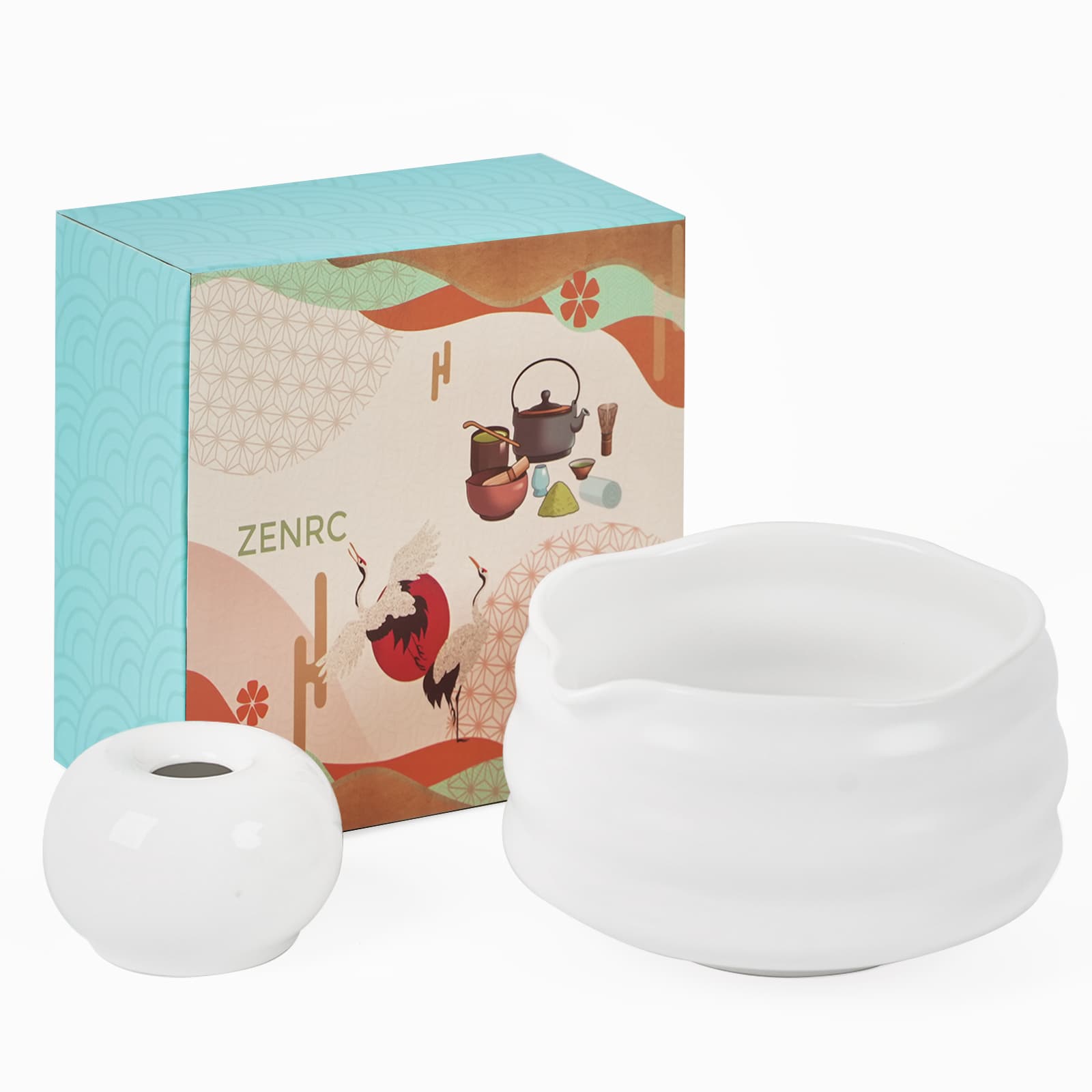 Matcha Whisk Stand and Bowl – Spout Chawan with Donut Holder (2 - Piece) - ZENRC Matcha Set