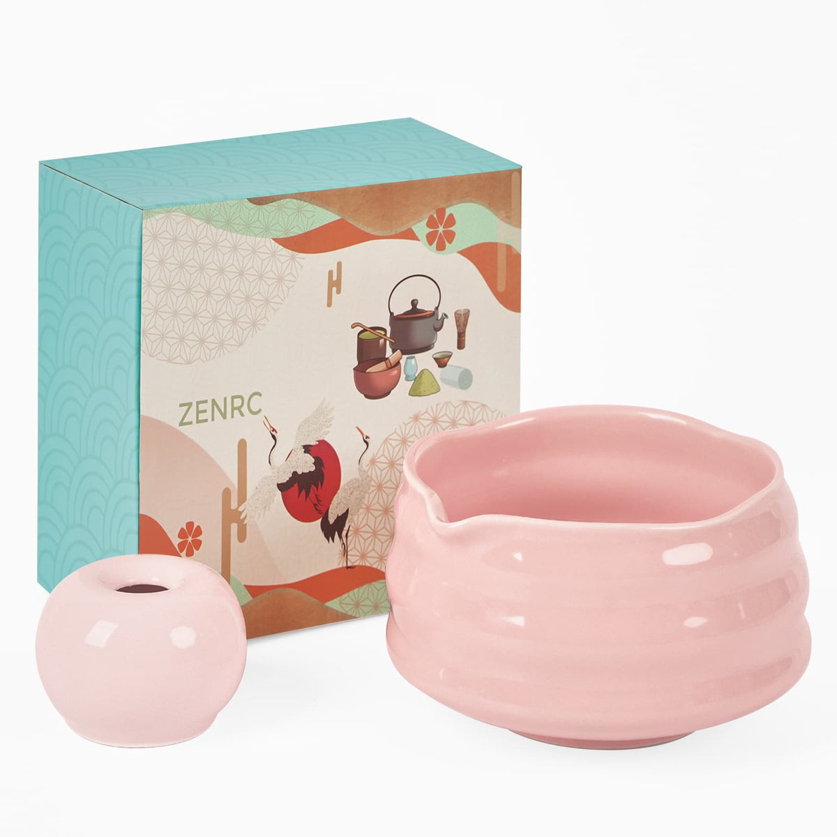 Matcha Whisk Stand and Bowl – Spout Chawan with Donut Holder (2 - Piece) - ZENRC Matcha Set